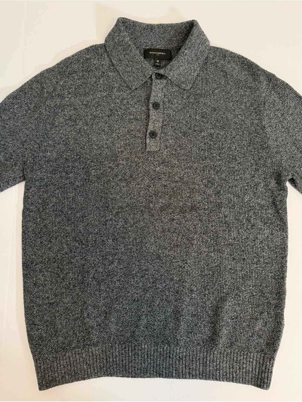 NWOT | Banana Republic Charcoal Men's Seed Stitch Merino Wool Polo | Medium - Picture 3 of 13